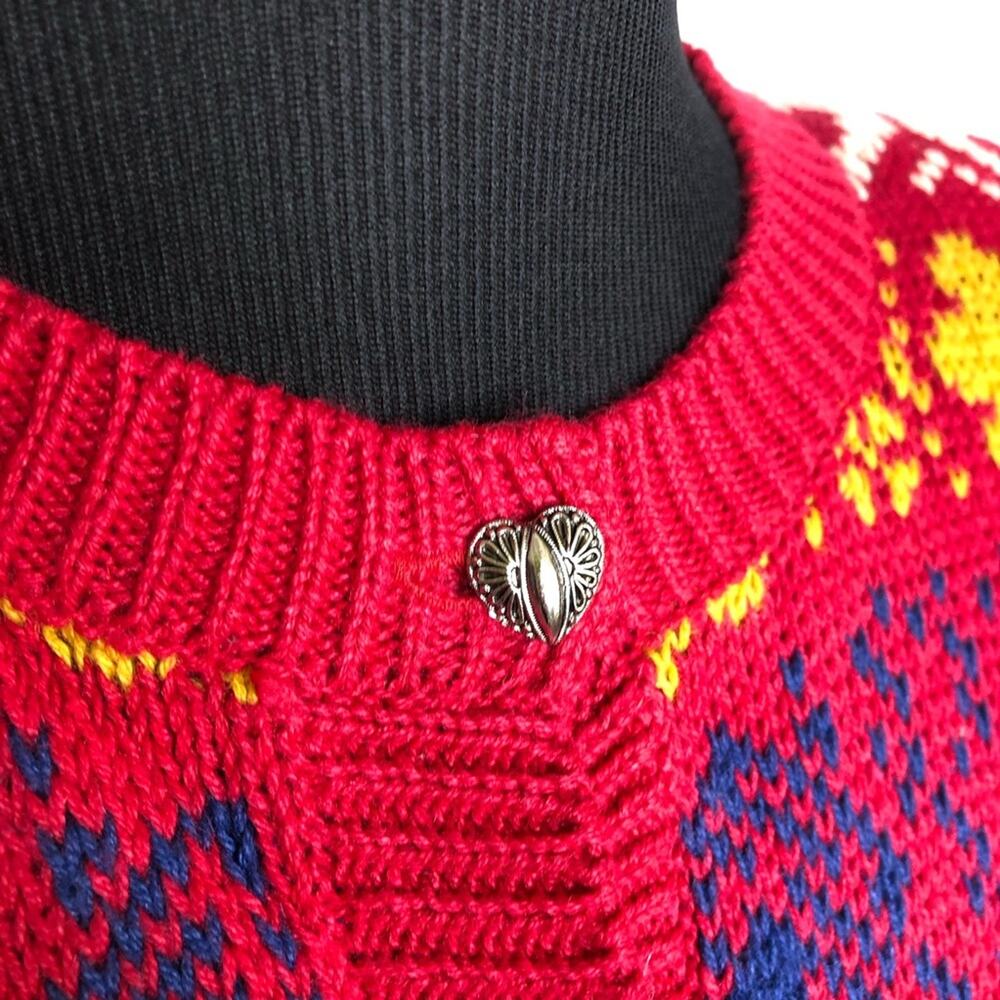 Vintage Northern Isles red heart floral knit button down cardigan size Large - Picture 9 of 16